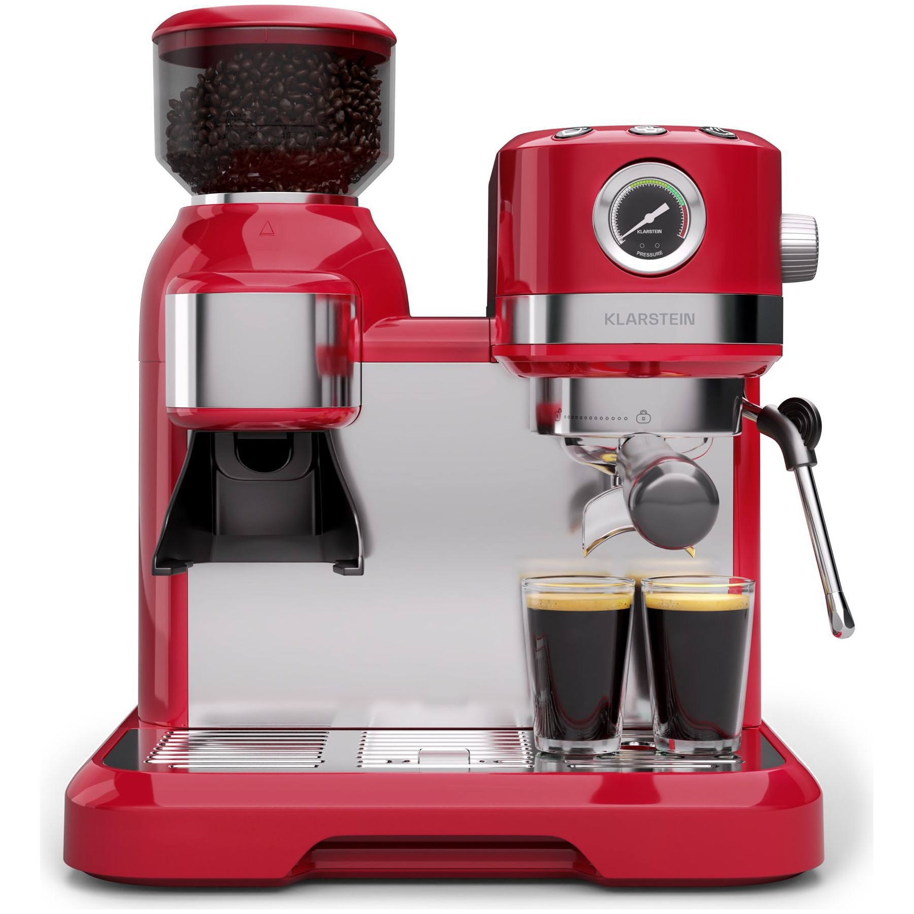 Machine à expresso KLARSTEIN Bella avec Broyeur 19 bars 1550 W Rouge