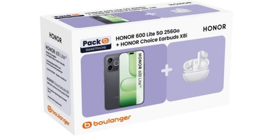 Smartphone HONOR Pack 600 Lite 5G 256Go Noir + Honor Choice Earbuds X8I