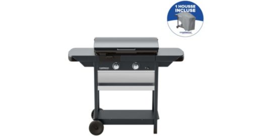 Plancha gaz CAMPINGAZ EX plus noir 2brûleurs sur chariot, 66x42cm + housse