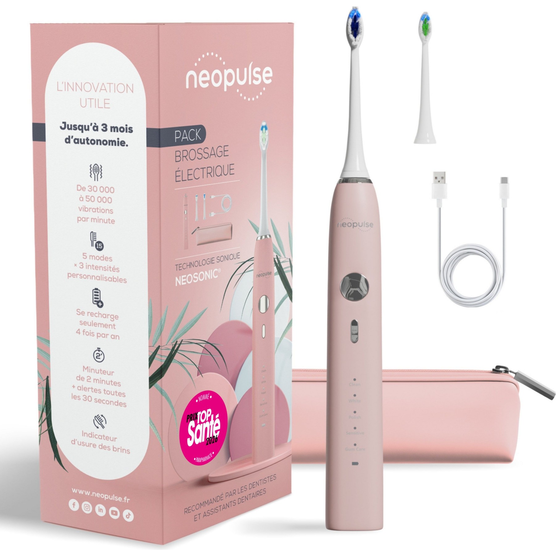 Brosse à dents électrique NEOPULSE NEOSONIC - Rose poudré