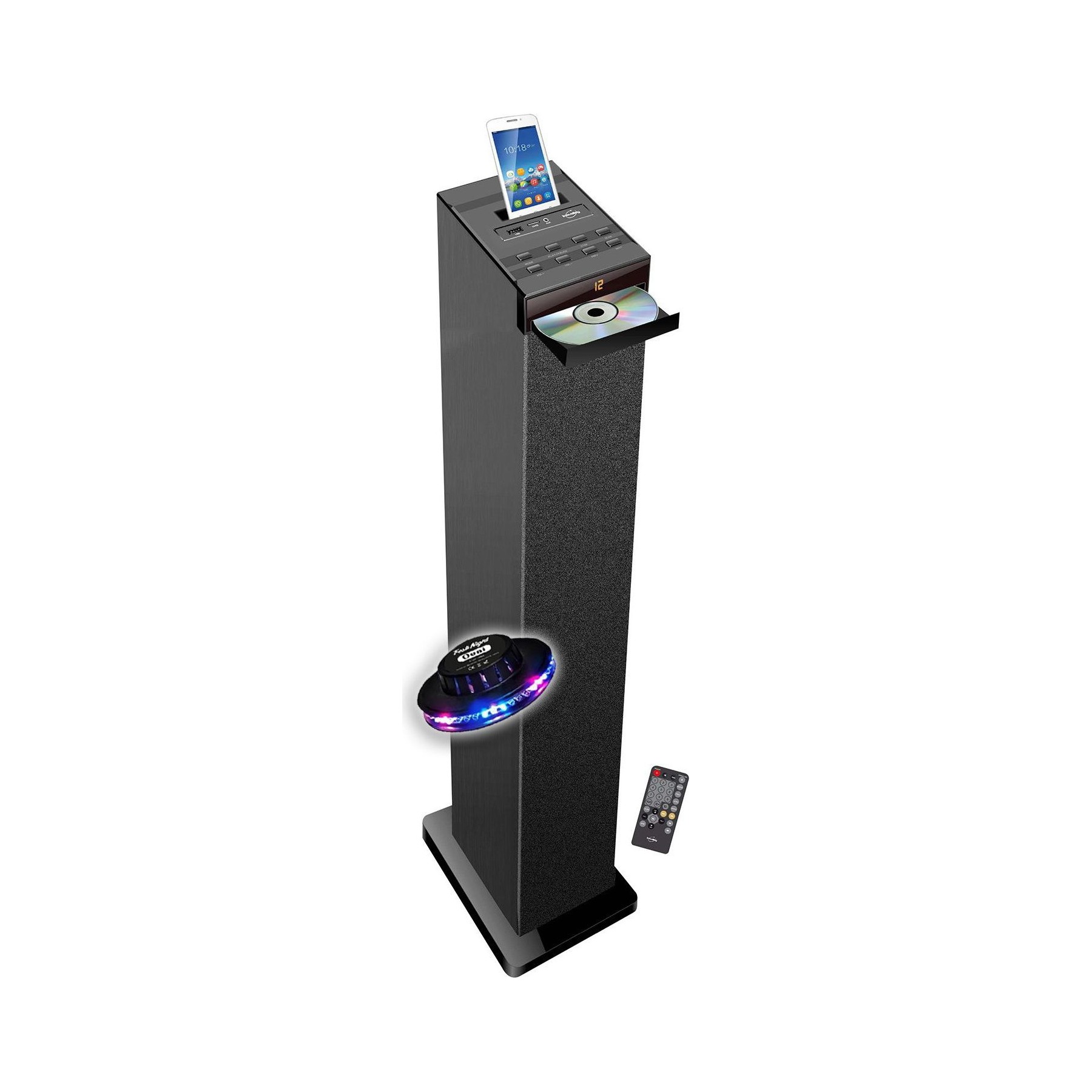 Enceinte Bluetooth INOVALLEY Tour de son noire avec lecteur CD, Bluet