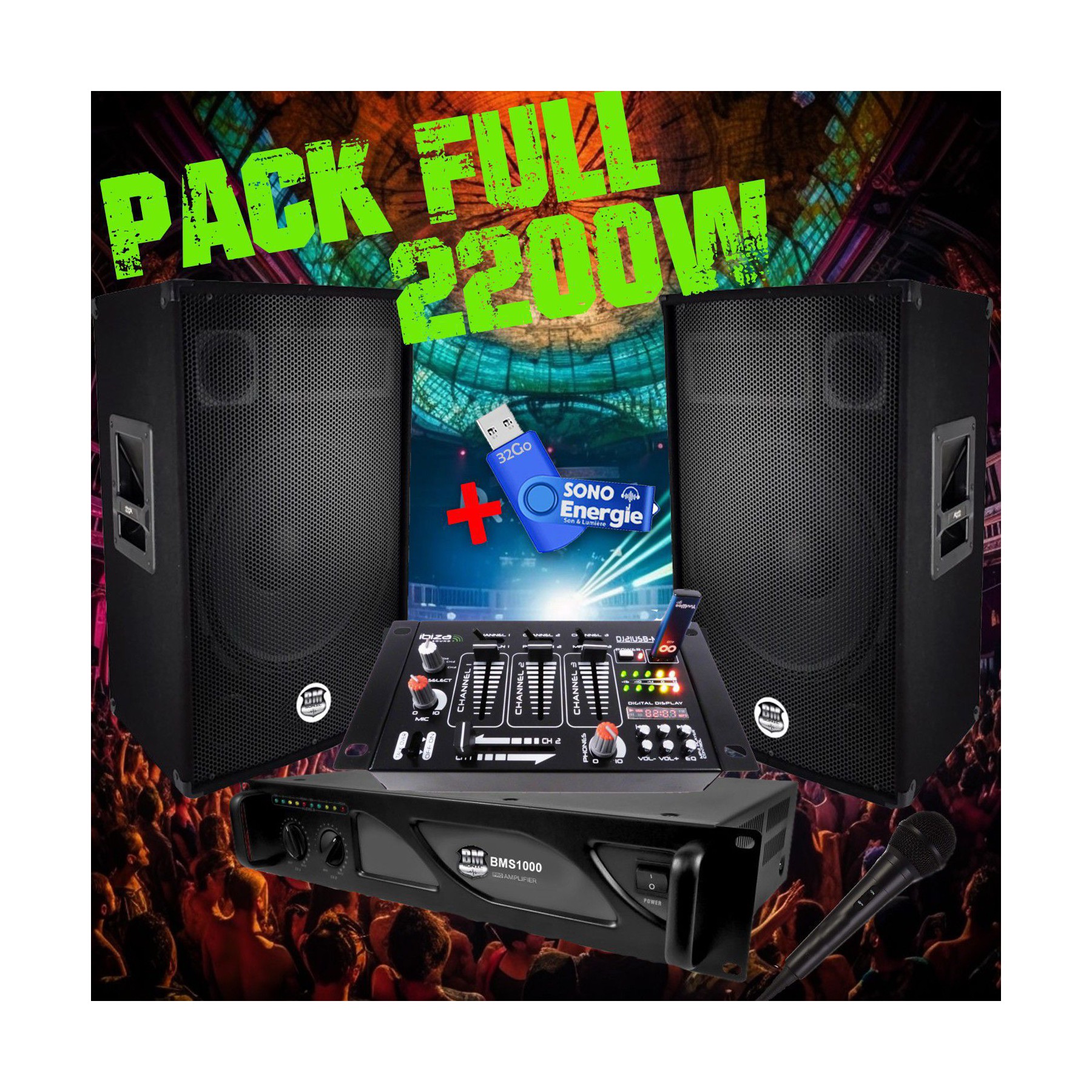 Pack sono BM SONIC Pack Sono ampli 1000W+ enceintes 2x600W