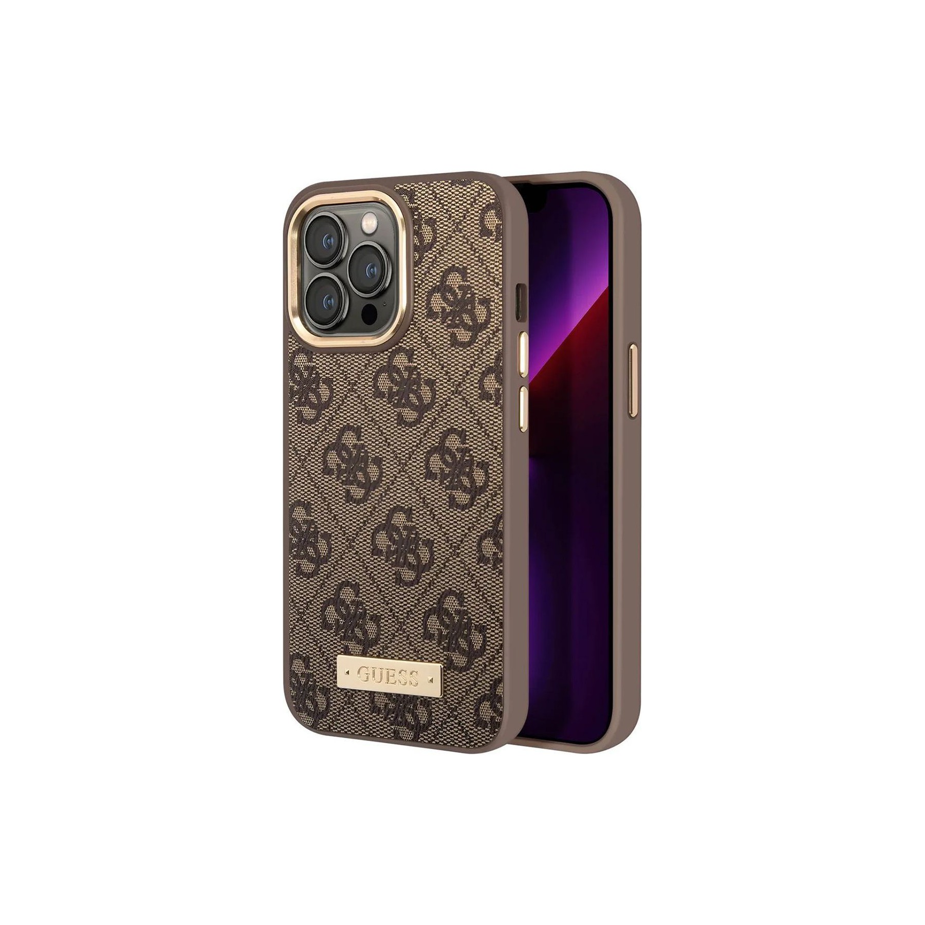 Coque GUESS iPhone 13 Pro PU 4G Metal Plate Marron