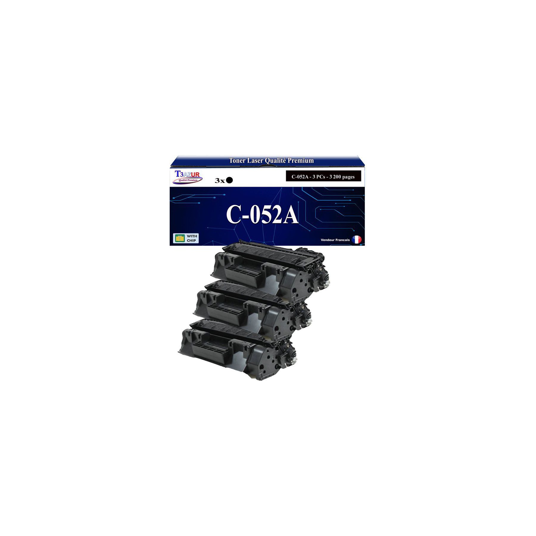 Toner T3AZUR pour Canon MF429x, 052 (x3)