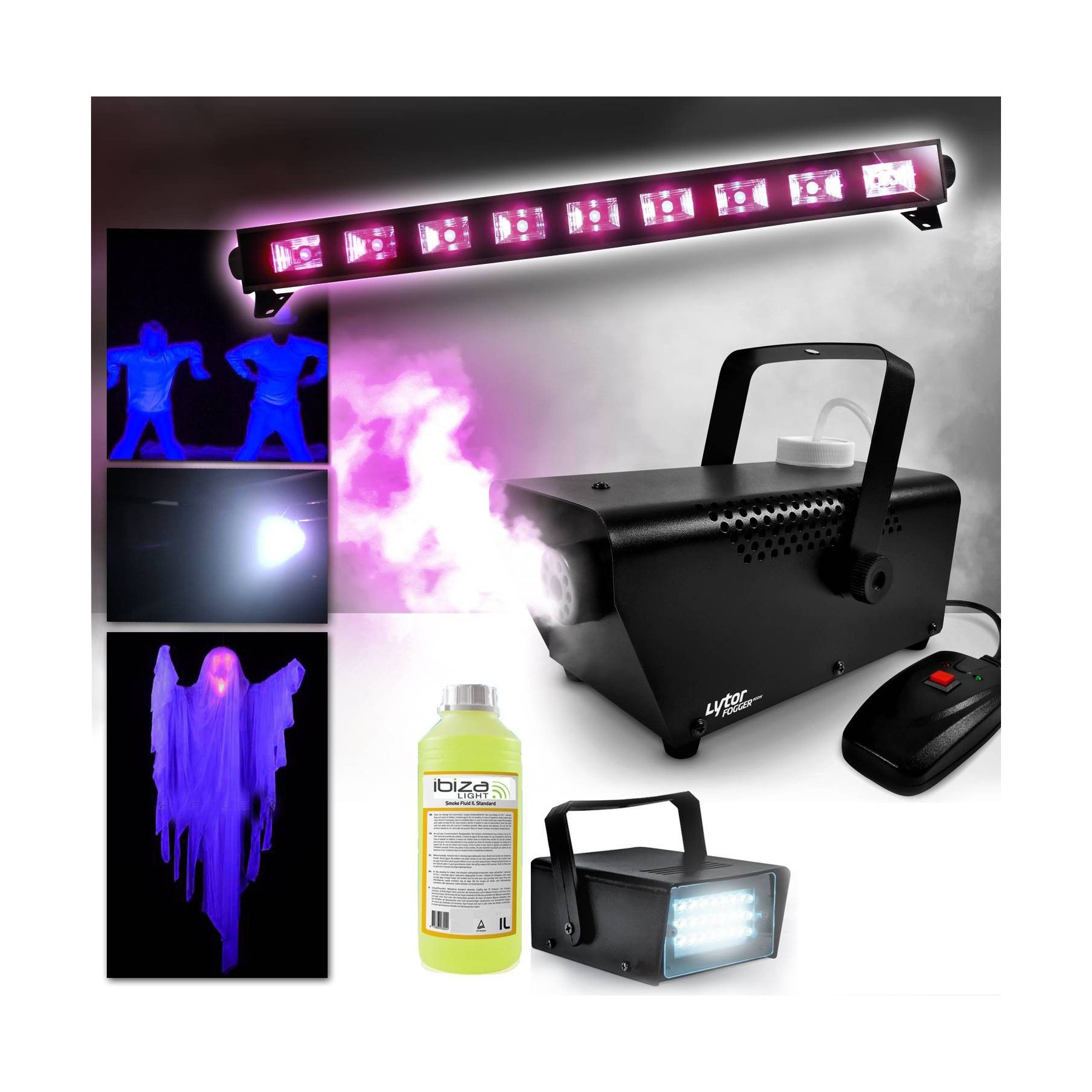 Jeu de lumières IBIZA Machine à fumée 400W + Liquide inclus +