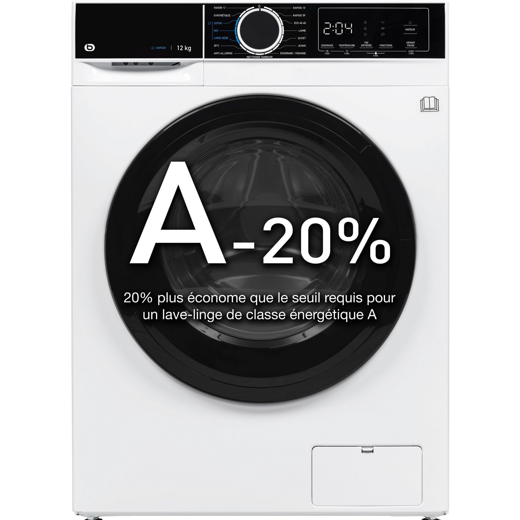 Lave linge hublot ESSENTIELB ELF1214-3b - 12 kg - 1351 tr/min - Classe A - Moteur induction