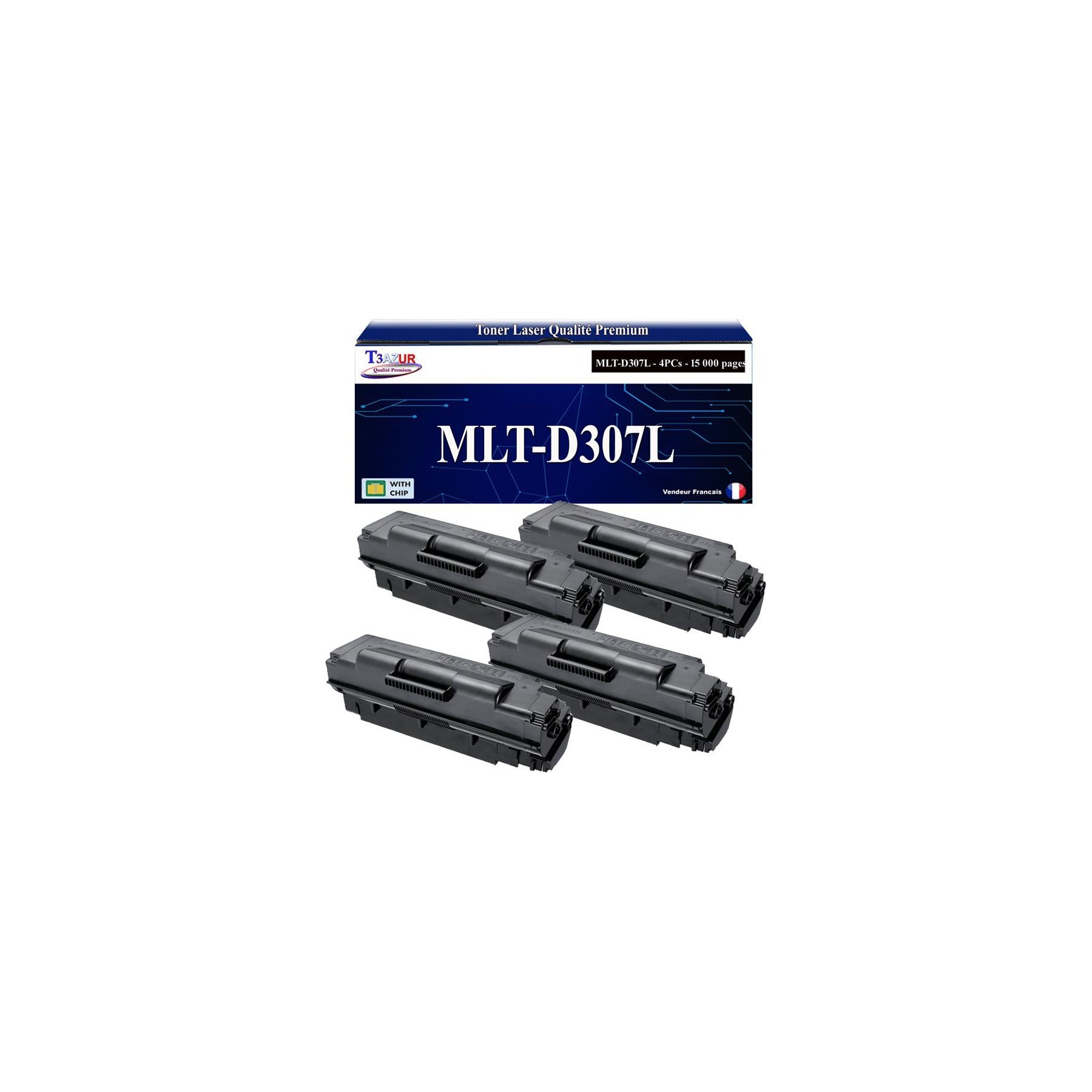 Toner T3AZUR pour Samsung ML-4510ND, MLTD307L (x4)