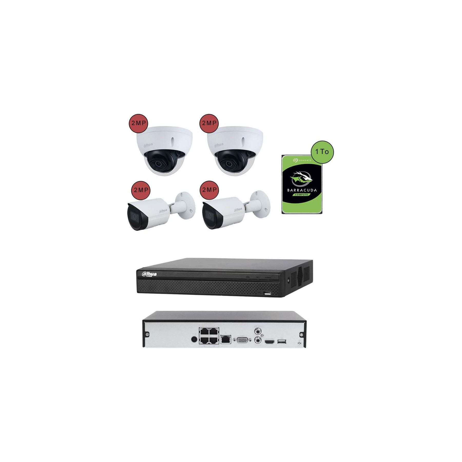 Caméra de sécurité KOMELEC Kit vidéosurveillance IP 2 dôme 2 bullet