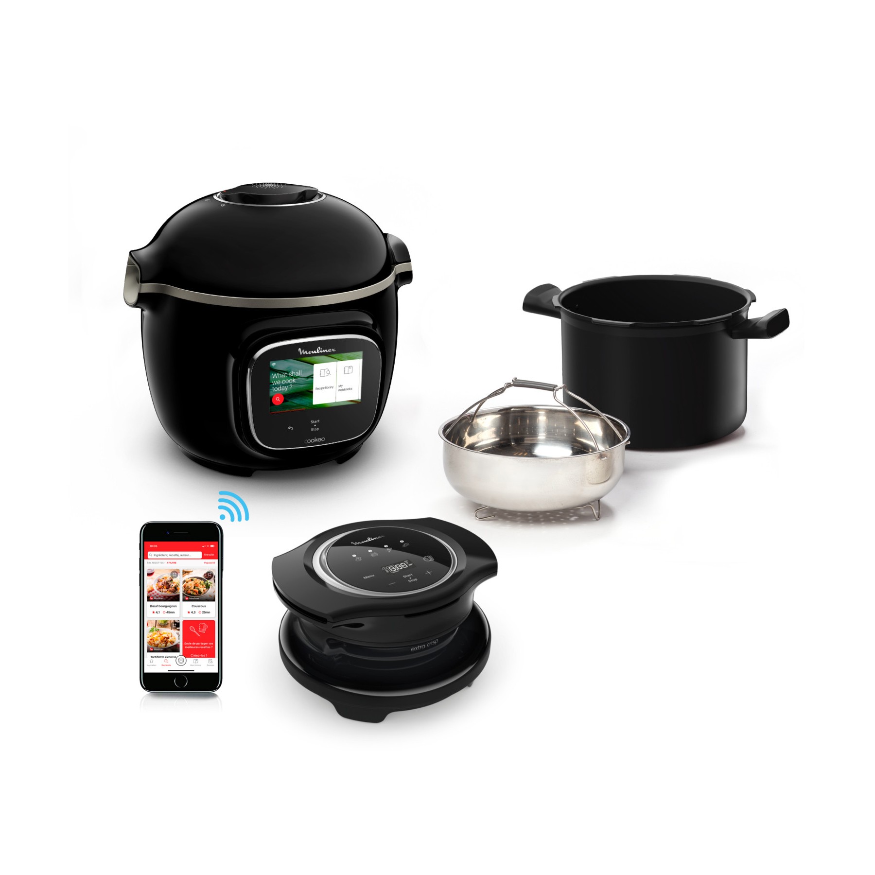 Cookeo MOULINEX YY5479FB noir Touch Wifi 6 L, 3 modes de cuisson + Extra Crisp