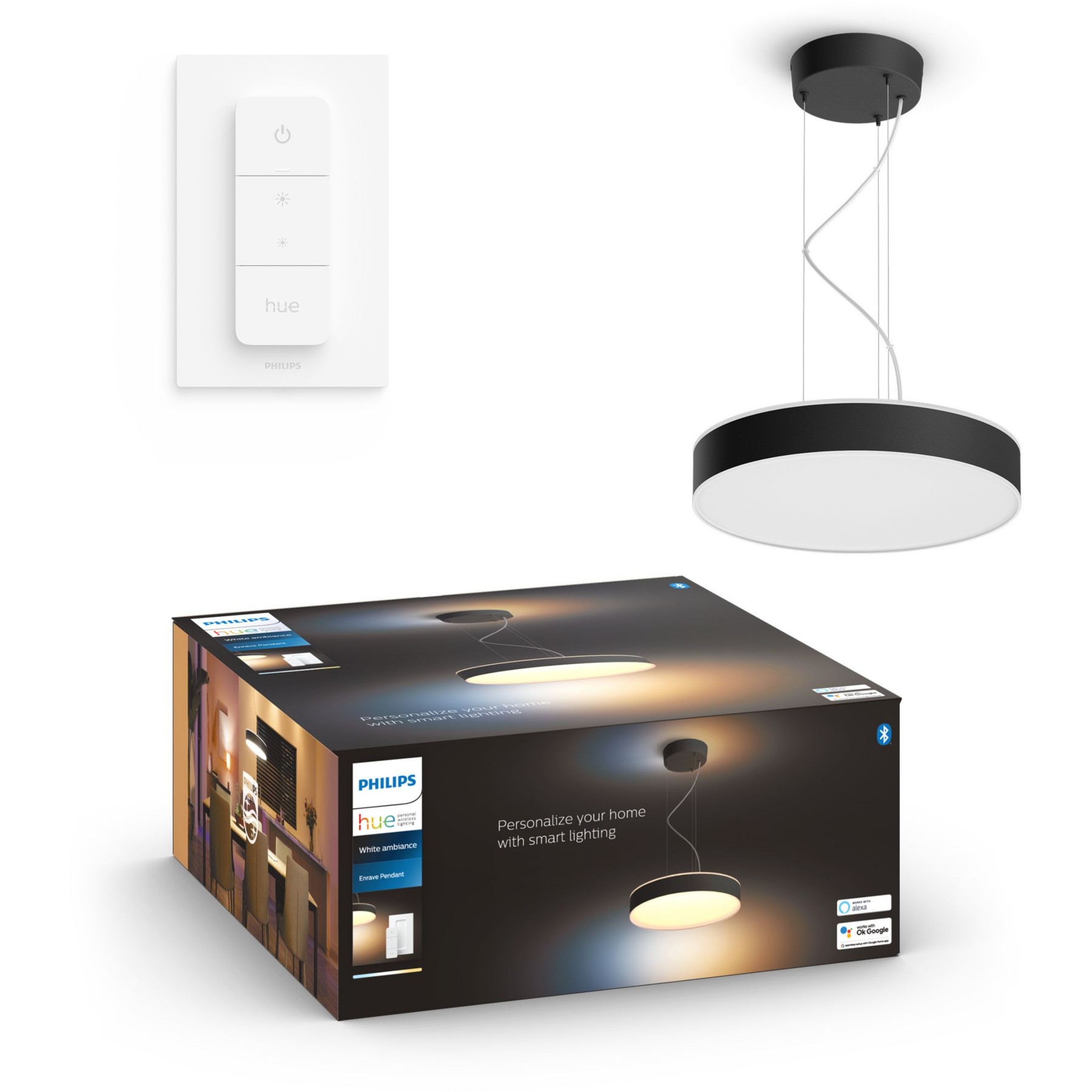 Lampe connectée PHILIPS HUE White Ambiance ENRAVE Noir