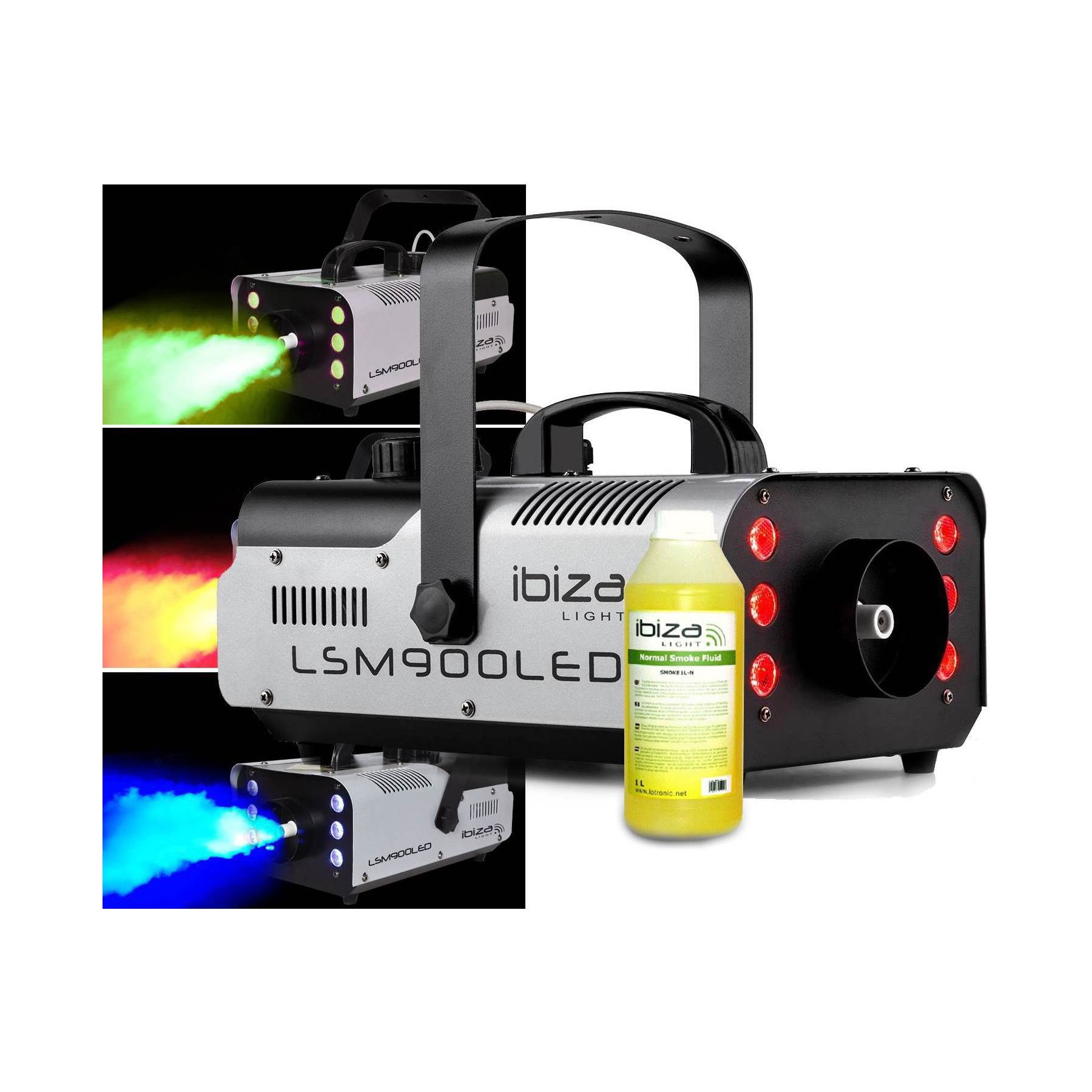 Machine à fumée IBIZA Machine fumée 900W DMX, 6 LED RVB +1L