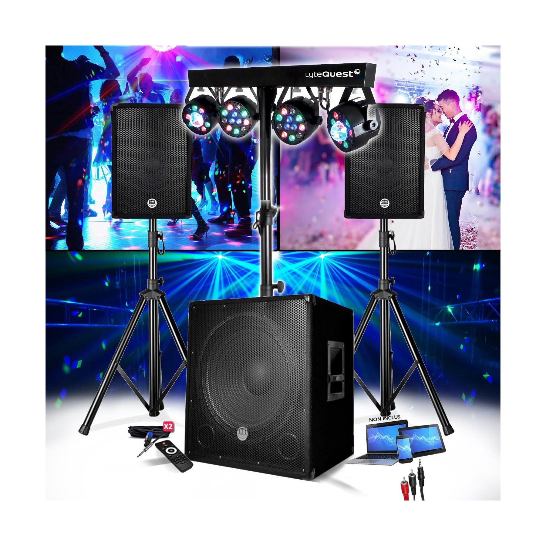 Pack sono NONAME + SUBWOOFER  1800W USB Bluetooth + PIEDS
