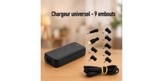 Chargeur ordinateur portable ESSENTIELB 90W PC universel + 9 embouts noire
