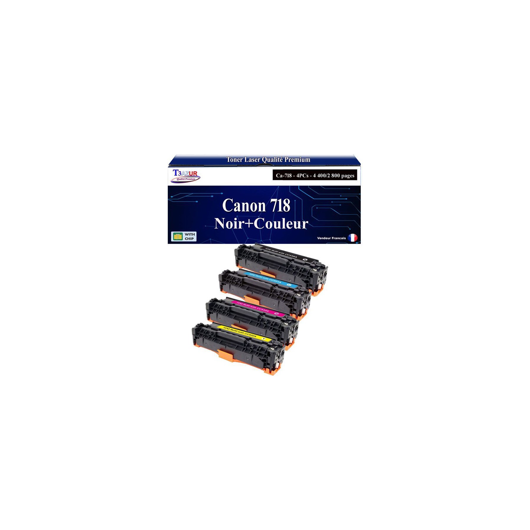 Toner T3AZUR pour Canon MF8580CDW, 718 (x4)