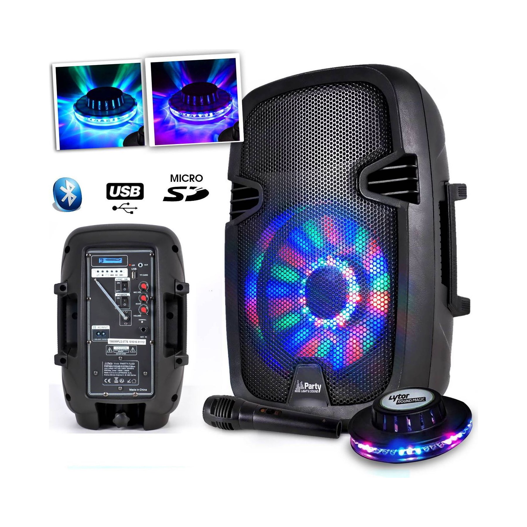 PARTY LIGHT&SOUND Enceinte mobile batterie 8"/20cm à LEDs