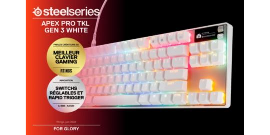 Clavier gamer STEELSERIES Apex Pro TKL Gen 3 FR Blanc