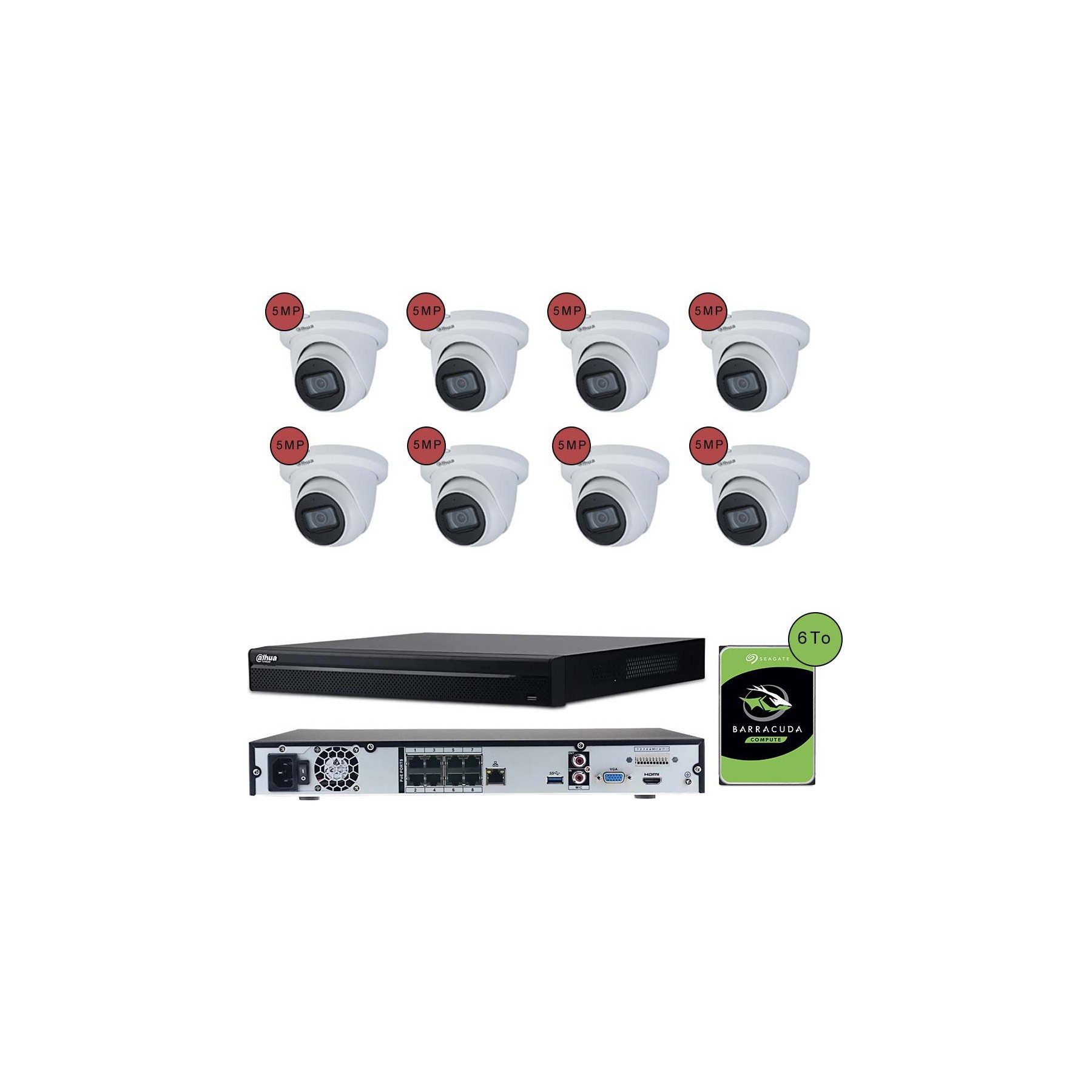 Caméra de sécurité KOMELEC Kit vidéosurveillance IP 8 caméras dôme