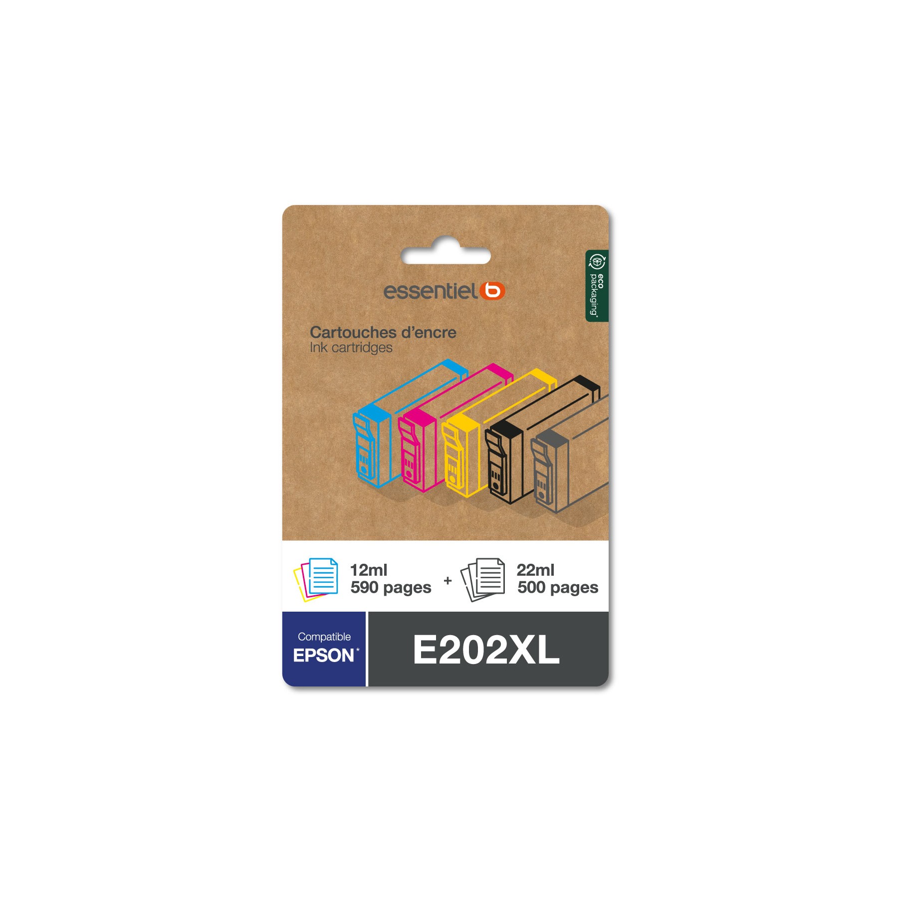 Cartouche d'encre ESSENTIELB E202XL Noir + 3 couleurs