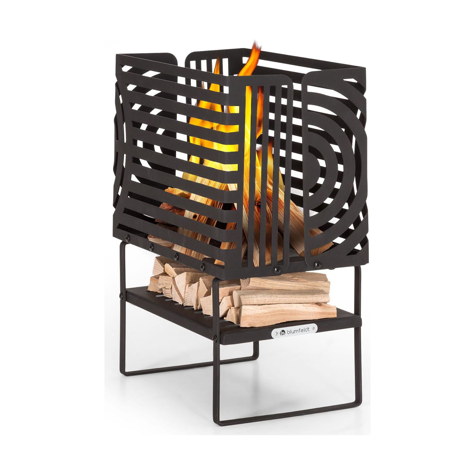 Brasero BLUMFELDT Krakatoa étagère bois acier massif noir