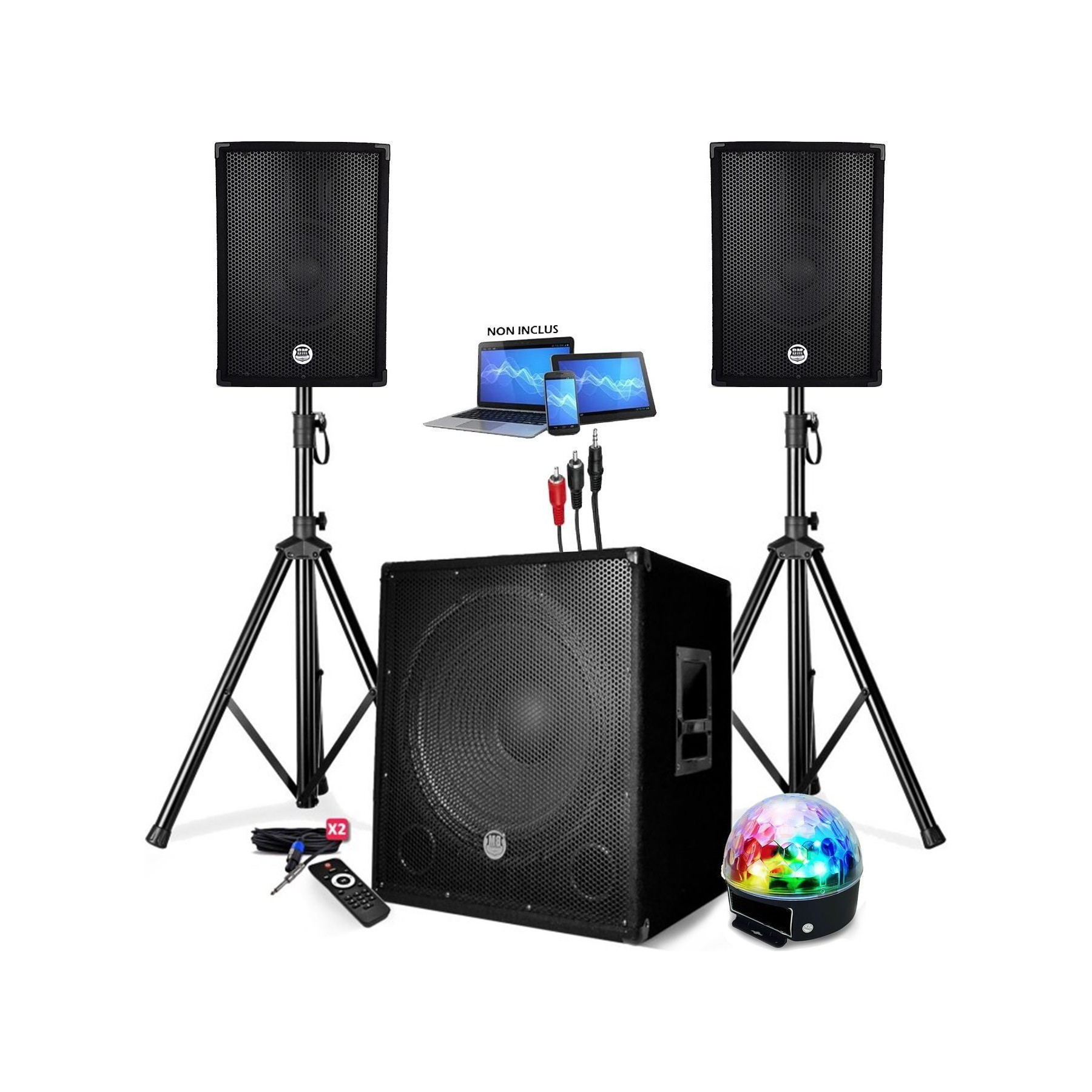 Pack sono BM SONIC + SUBWOOFER  1800W USB Bluetooth + PIEDS