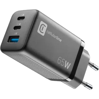 Chargeur CELLULARLINE 65W GAN 3 ports noir