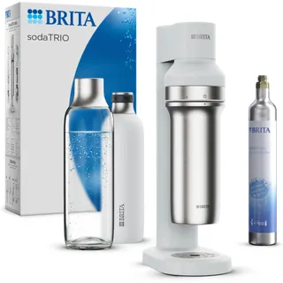 Machine à soda BRITA sodaTRIO blanche + 1 cylindre CO+ 1 bouteille verre 1L + 1 bouteille isotherme 0.65L