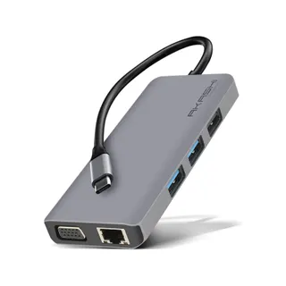 Adaptateur USB C AKASHI USB-C USB HDMI VGA Ethernet micro-SD