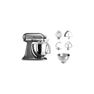 Robot pâtissier KITCHENAID 5KSM175EMS gris étain, 4,8 L, bol avec poignée + bol 3 L, batteur souple et couvercle