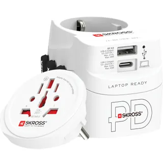 Adaptateur de voyage SKROSS Monde vers monde + 1 USB A + 1 USB C