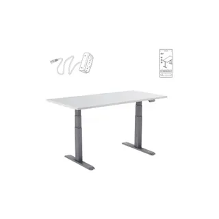 Bureau ergonomique KIMEX Plateau blanc 160cm / Pied gris - Wifi