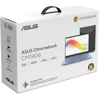 Chromebook ASUS CM1406 Bleu Iridescent 14"Tactile MediaTek 8 Go RAM DDR5 eMMC 128Go Google AI Pro housse incluse