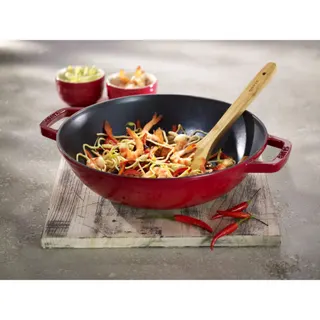 Wok STAUB 30 cm couvercle en verre Cerise