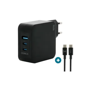 Chargeur secteur MOBILIS Secteur GaN 100W Câble 2 USB-C 1 USB-A