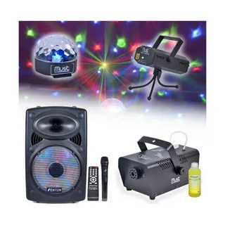 Jeu de lumières FENTON 3 jeux+Machine fumée+Enceintes 12"250W