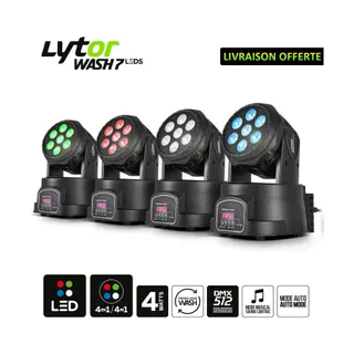 Jeu de lumières LYTOR Pack 4 Lyres Wash LED RGBW 7x4W DMX