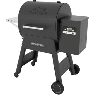 Barbecue pellet TRAEGER Ironwood 650 noir sur chariot, grille haute 56x26.5 cm, grille basse 56x48 cm