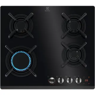 Plaque gaz ELECTROLUX KGG643753K - 4 foyers Verre Noir et Grilles Fonte