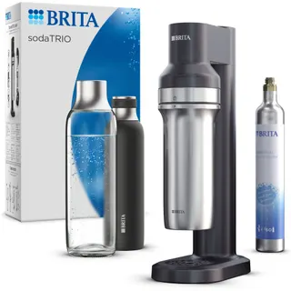 Machine à soda BRITA sodaTRIO noire + 1 cylindre CO+ 1 bouteille verre 1L + 1 bouteille isotherme 0.65L