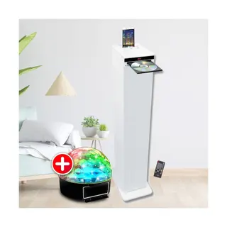 Enceinte Bluetooth INOVALLEY Tour de son HIFI Blanche avec lecteur CD