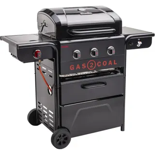 Barbecue gaz CHAR BROIL Gas2Coal 2.0 Special Edition,sur chariot, 4 brûleurs dont 1 latéral, surface de cuisson 64 x 45 cm