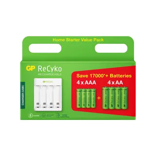 Chargeur secteur GP E411 + LR06 AA x4 + LR03 AAA x4 800 mAh