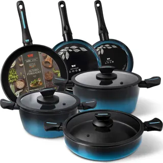 Batterie de cuisine BRIEBE MARE Acier Forgé 9 Pièces, Antiadhésive