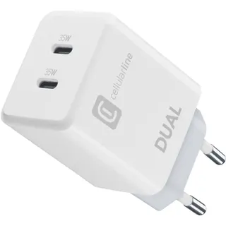 Chargeur CELLULARLINE 35W USB-C Blanc x2 ports