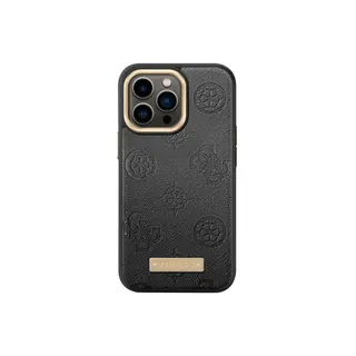 Coque GUESS iPhone 13 Pro PU Peony Metal Plate Noir