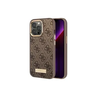 Coque GUESS iPhone 13 Pro PU 4G Metal Plate Marron