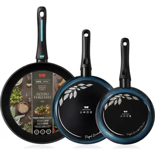 Batterie de cuisine BRIEBE MARE Acier Forgé, 20-24-28cm,Antiadhésif